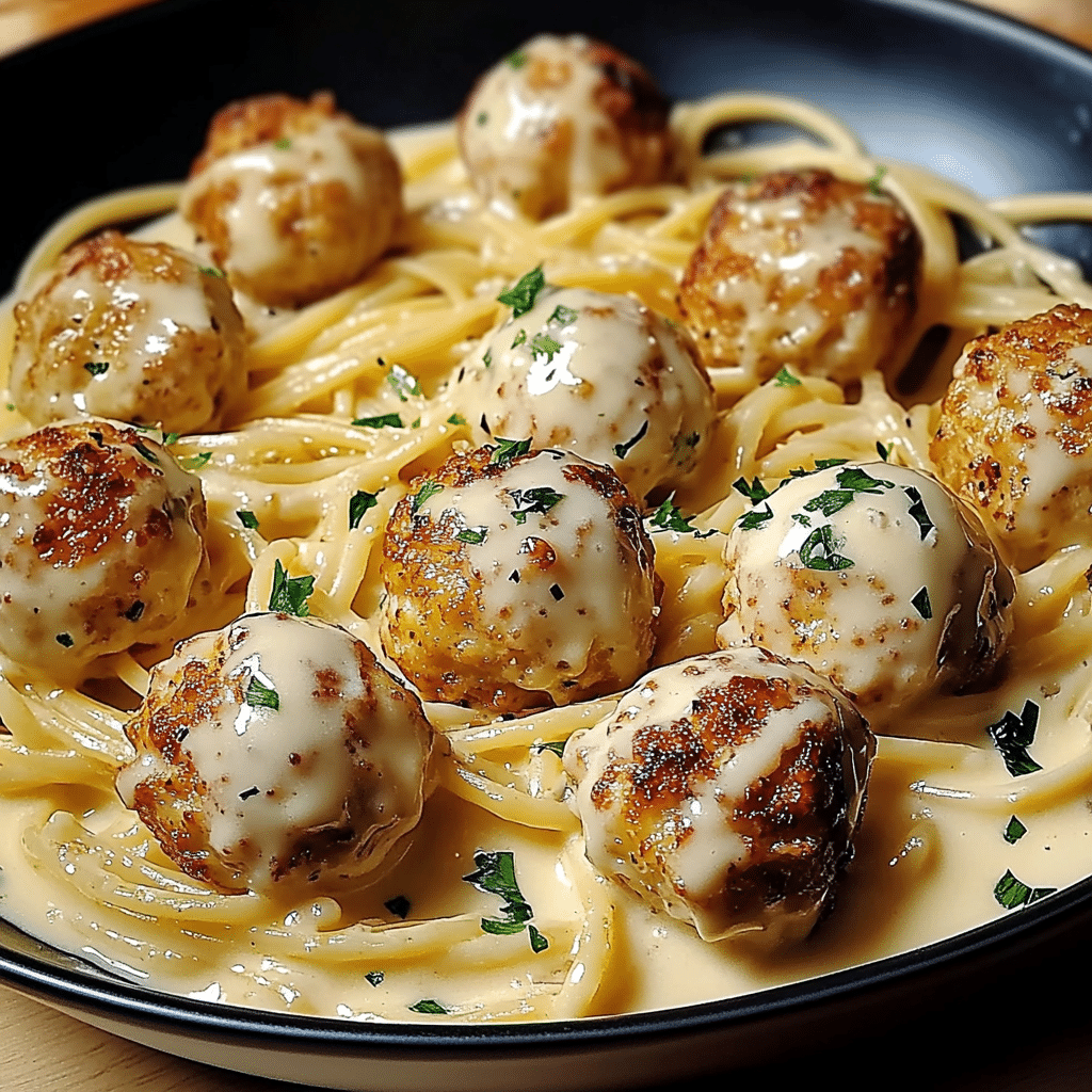 Garlic Butter Chicken Balls with Creamy Parmesan Pasta