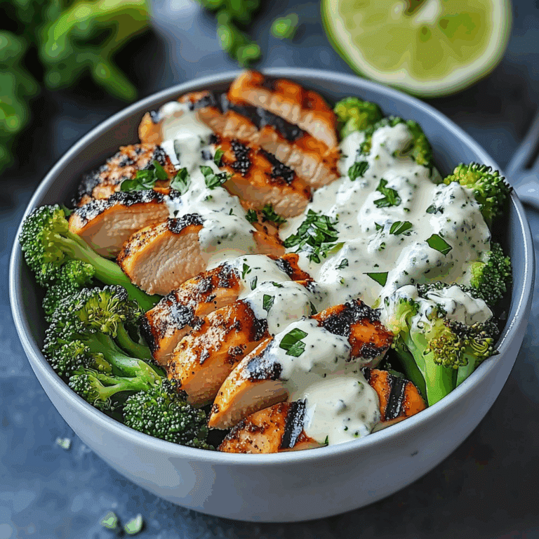 Grilled Chicken & Broccoli Bowls with Creamy Garlic Sauce