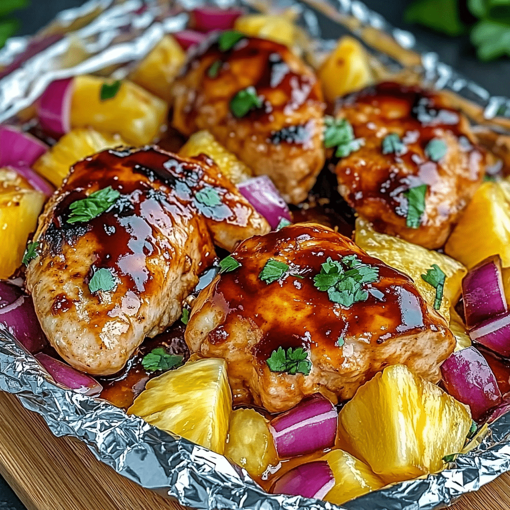 Hawaiian BBQ Chicken and Pineapple Foil Packets