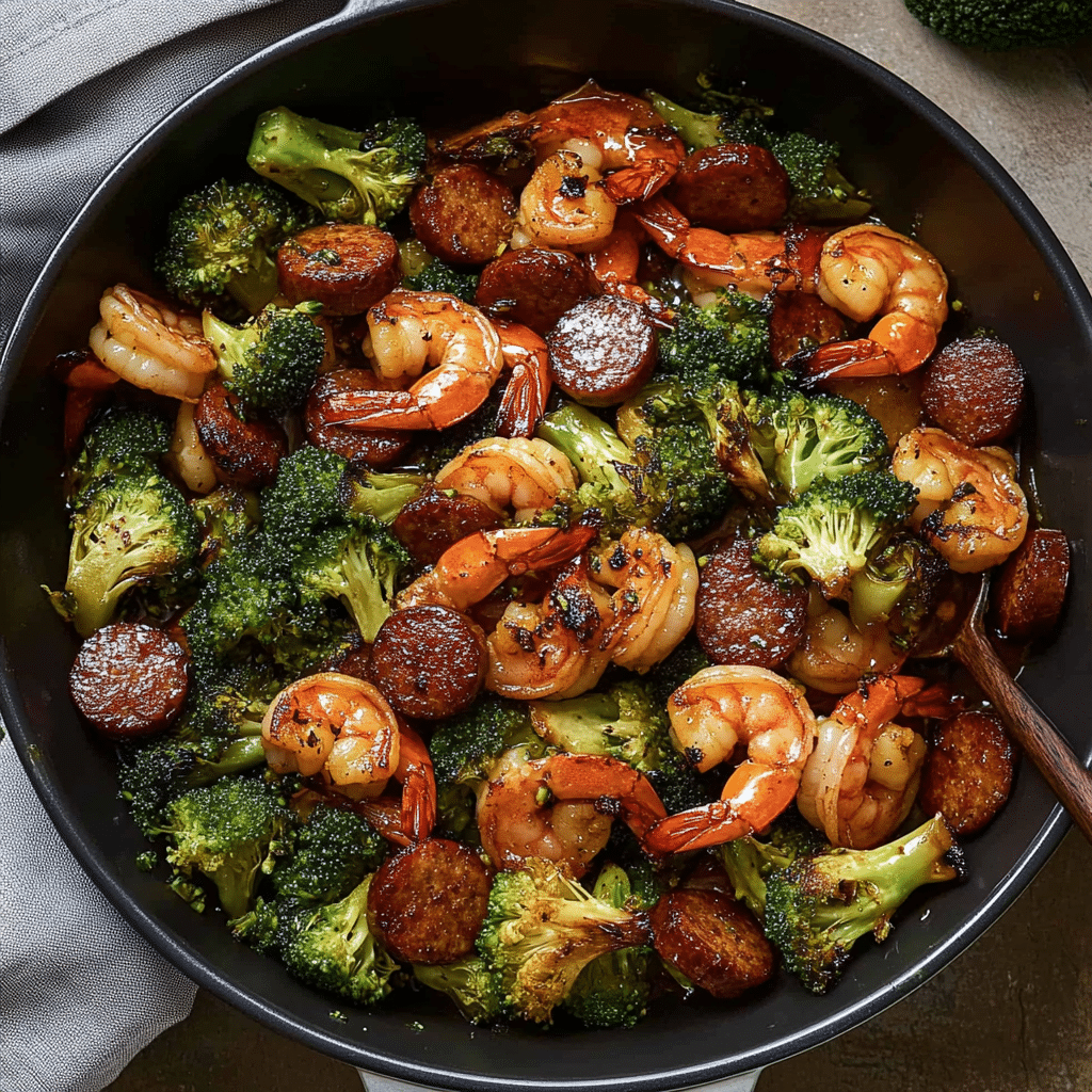 Honey Garlic Shrimp, Sausage, and Broccoli