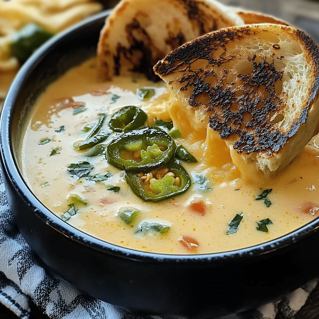 Spicy Jalapeño Popper Soup with Grilled Cheese Dippers