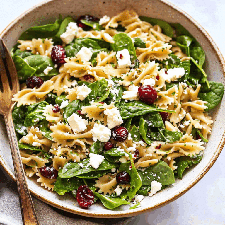 Spinach Pasta Salad with Feta and Cranberries