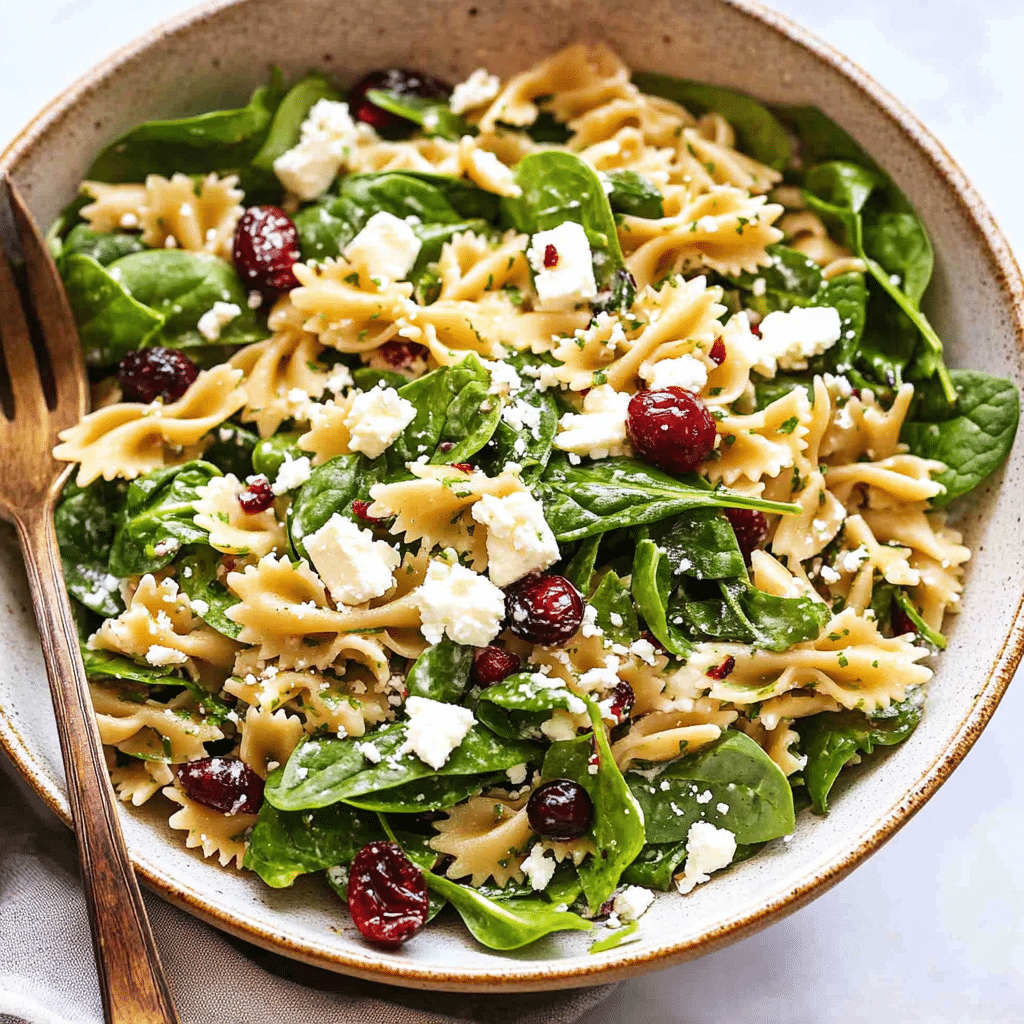 Spinach Pasta Salad with Feta and Cranberries