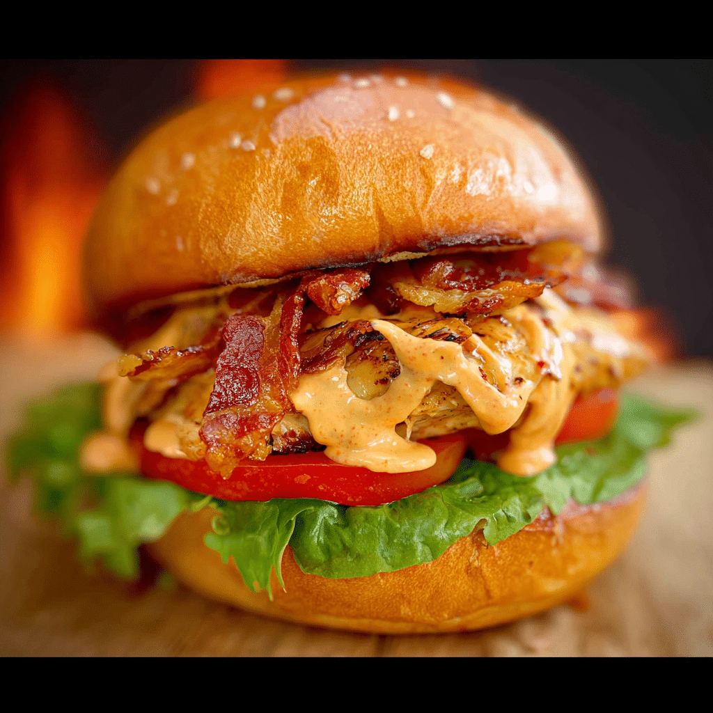 Smash Chicken Burger with Spicy Mayo & Bacon