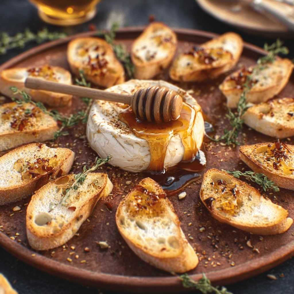 Baked Brie with Honey and Crostini