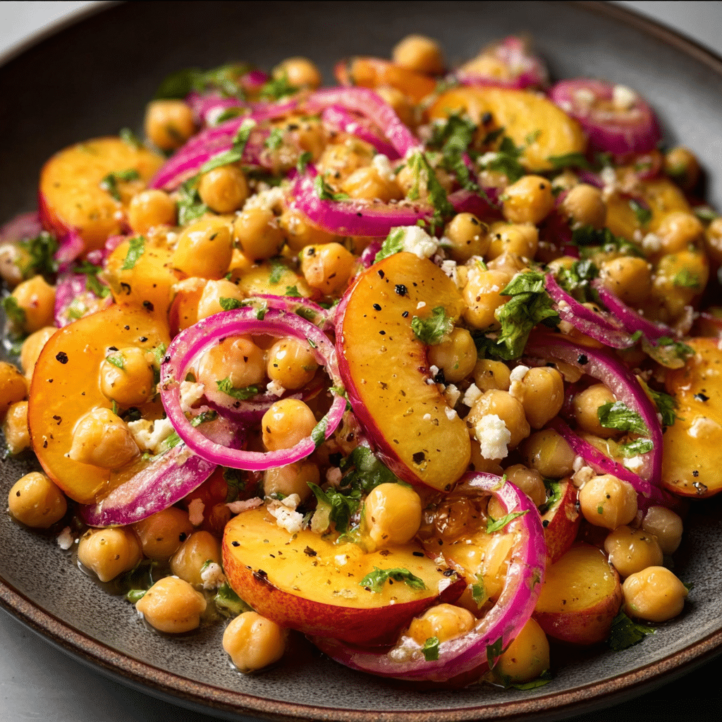 Chickpea Peach Salad with Honey Lime Dressing