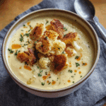 Roasted Garlic Cheddar Cauliflower Soup