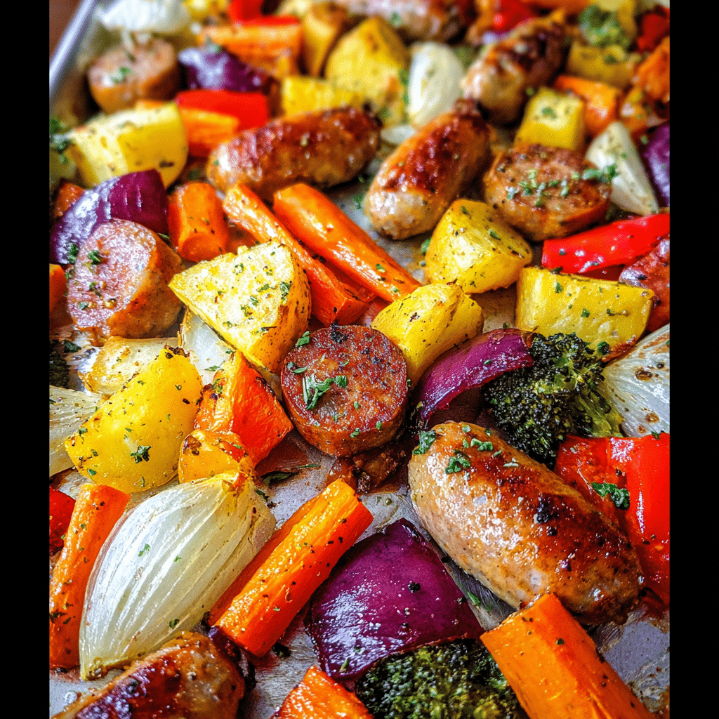Roasted Veggie and Chicken Sausage Sheet