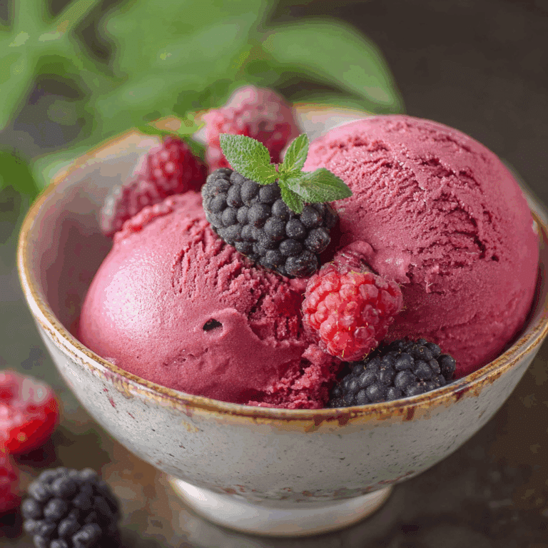 Homemade Raspberry Ice Cream with Fresh Berries