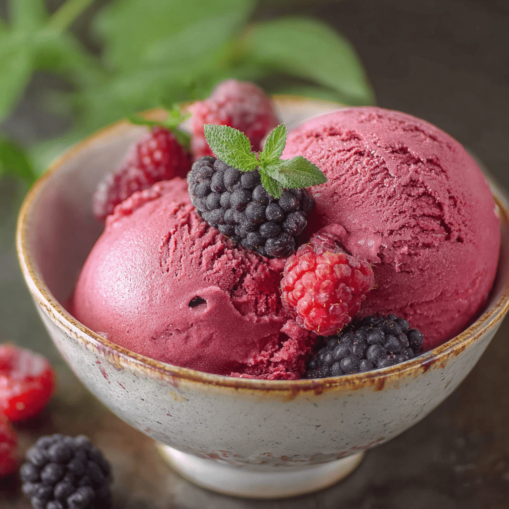 Homemade Raspberry Ice Cream with Fresh Berries