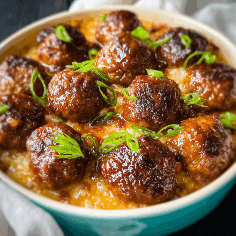 Honey Garlic Meatball Rice Bake