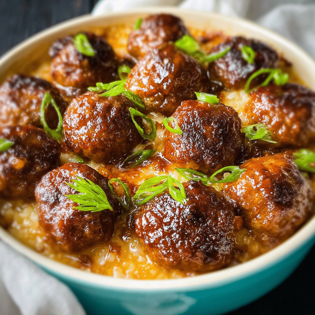 Honey Garlic Meatball Rice Bake
