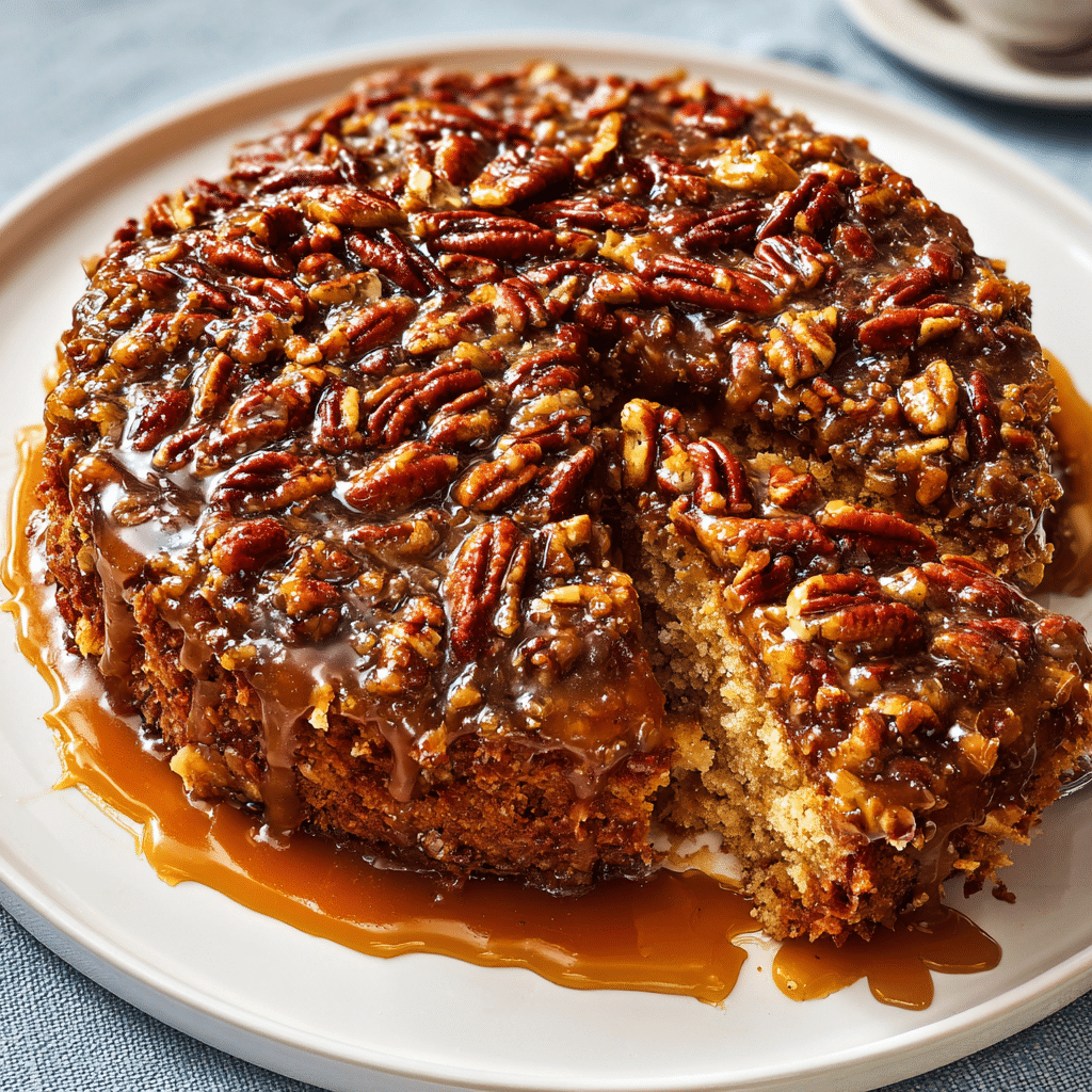 Pecan Pie Cake with Maple Caramel Topping