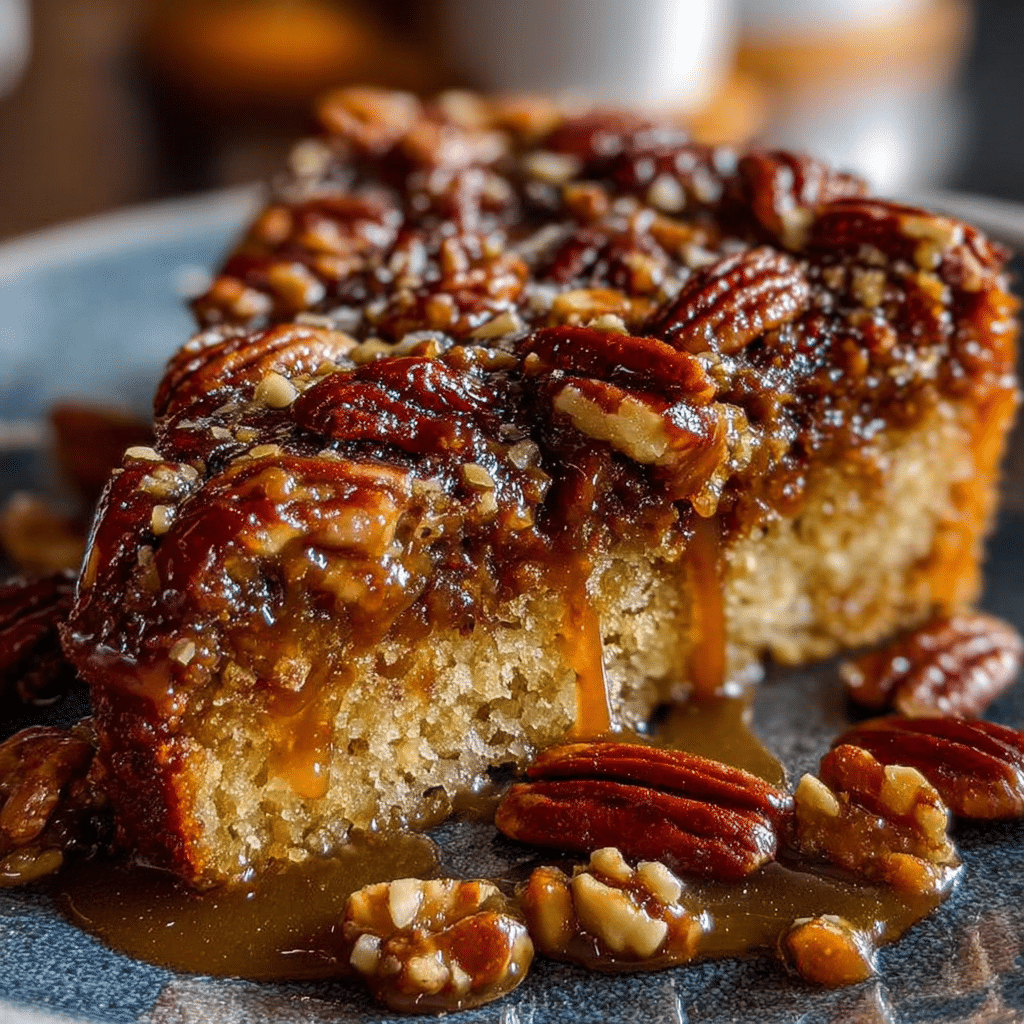 Upside Down Pecan Cake with Caramel Topping