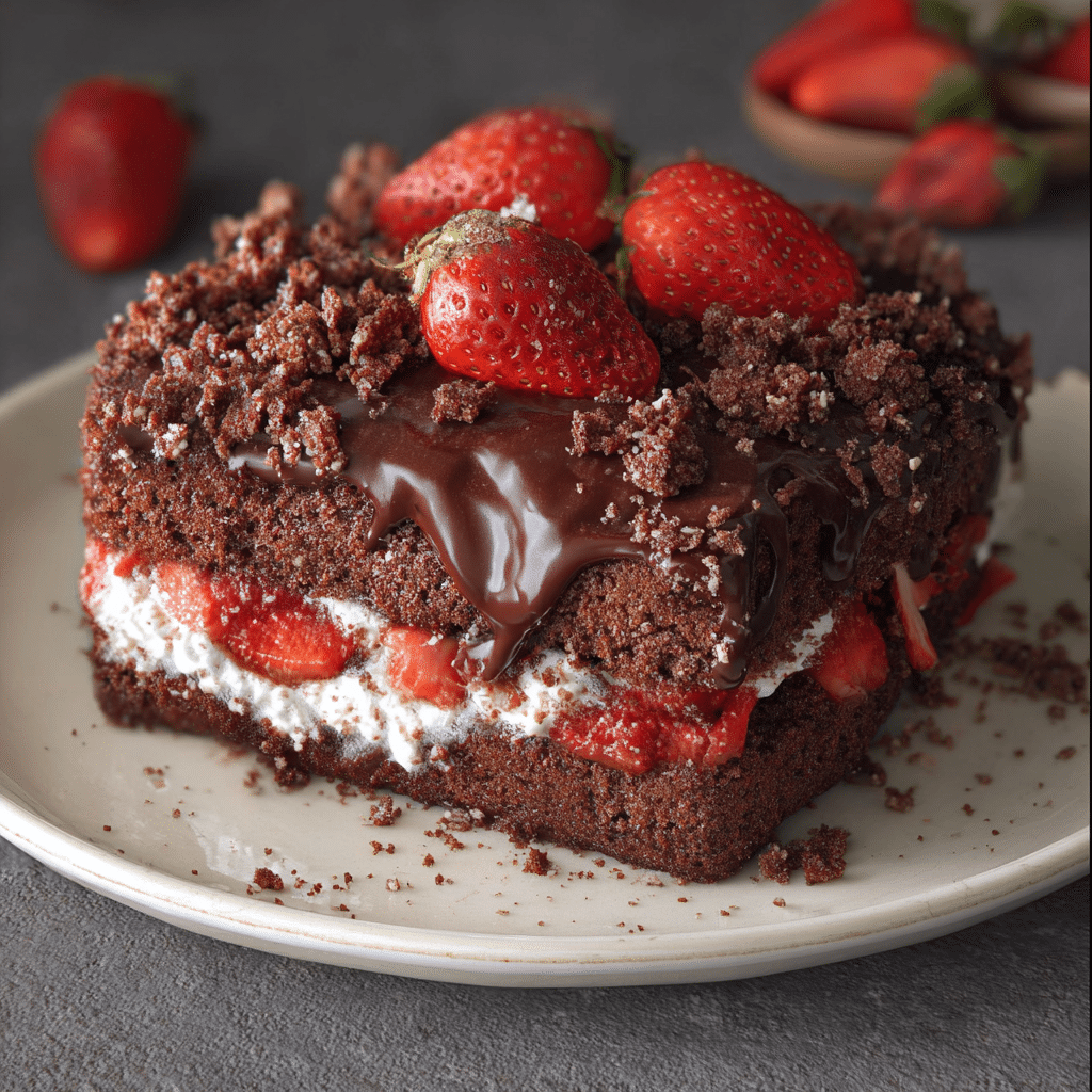 Vegan Chocolate Cake with Strawberries and Oat Flour